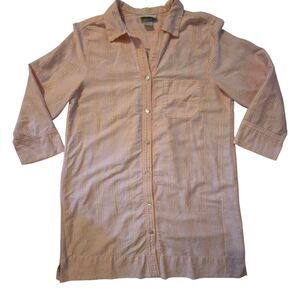 Natori Striped Tunic Top M Long Button Down Preppy Vacation Travel Corp Core